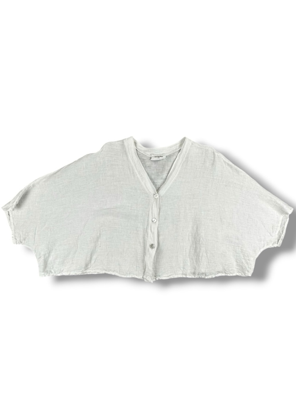 Nina Kendosa Paris White 100% Linen Oversized Cropped Button Top One Size